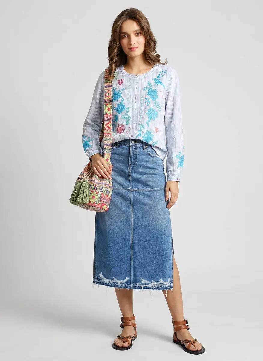 Eclectic Denim Midi