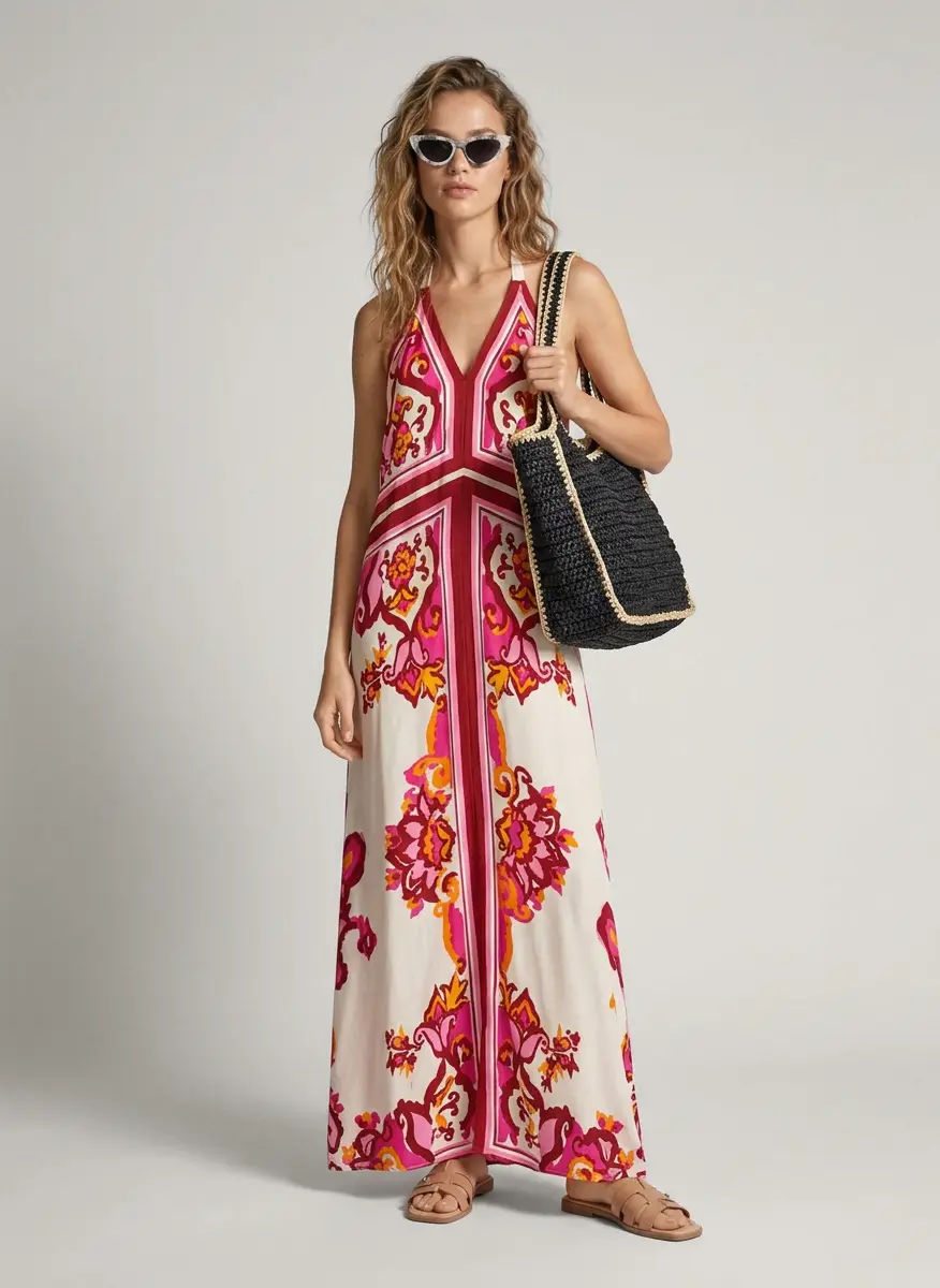 Poupette St Barth Mary printed halterneck satin maxi dress 6