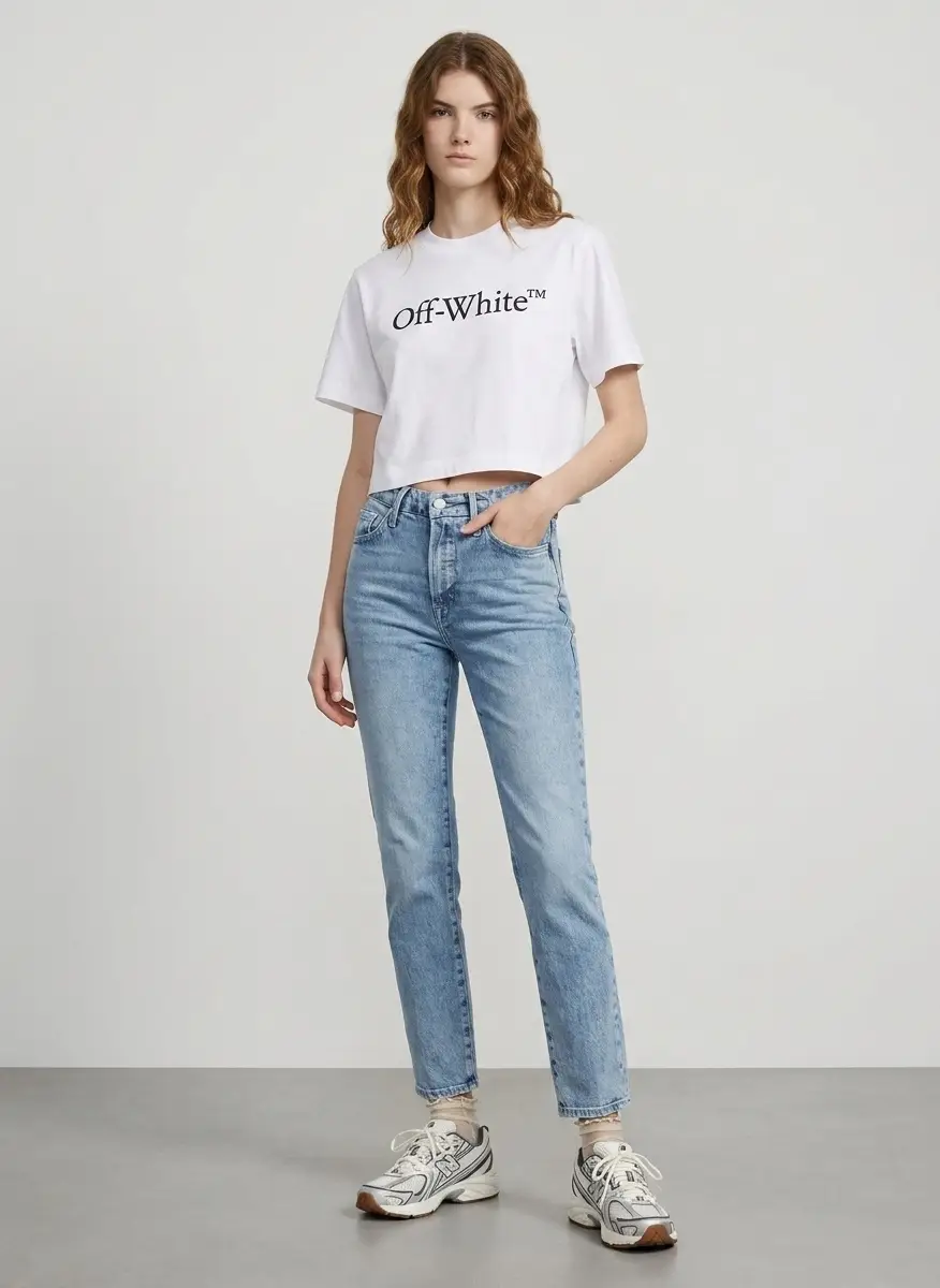 Off-White White Big Logo Bookish Crop T-shirt 5