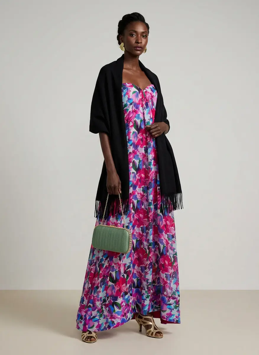 Sofia Cashmere Fringed Cashmere Evening Wrap 4