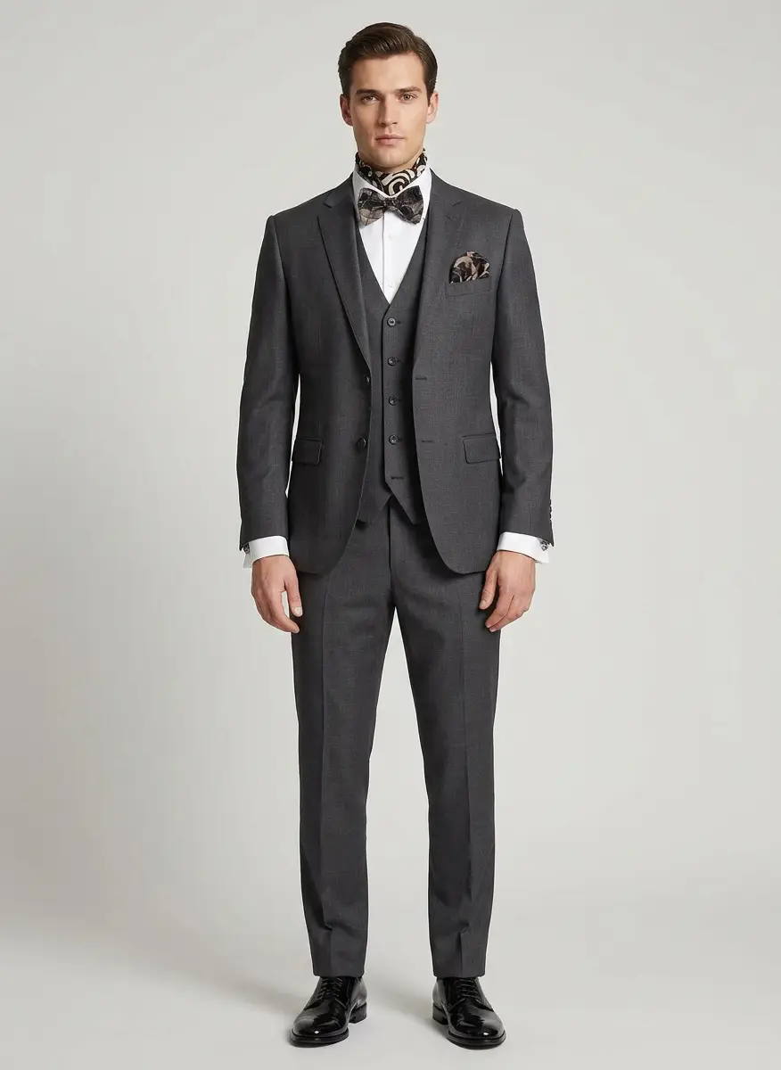 Dries Van Noten Gray & Black Silk Bow Tie 5