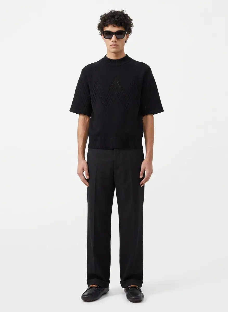 Jil Sander Black Pointelle Short Sleeve Sweater 7