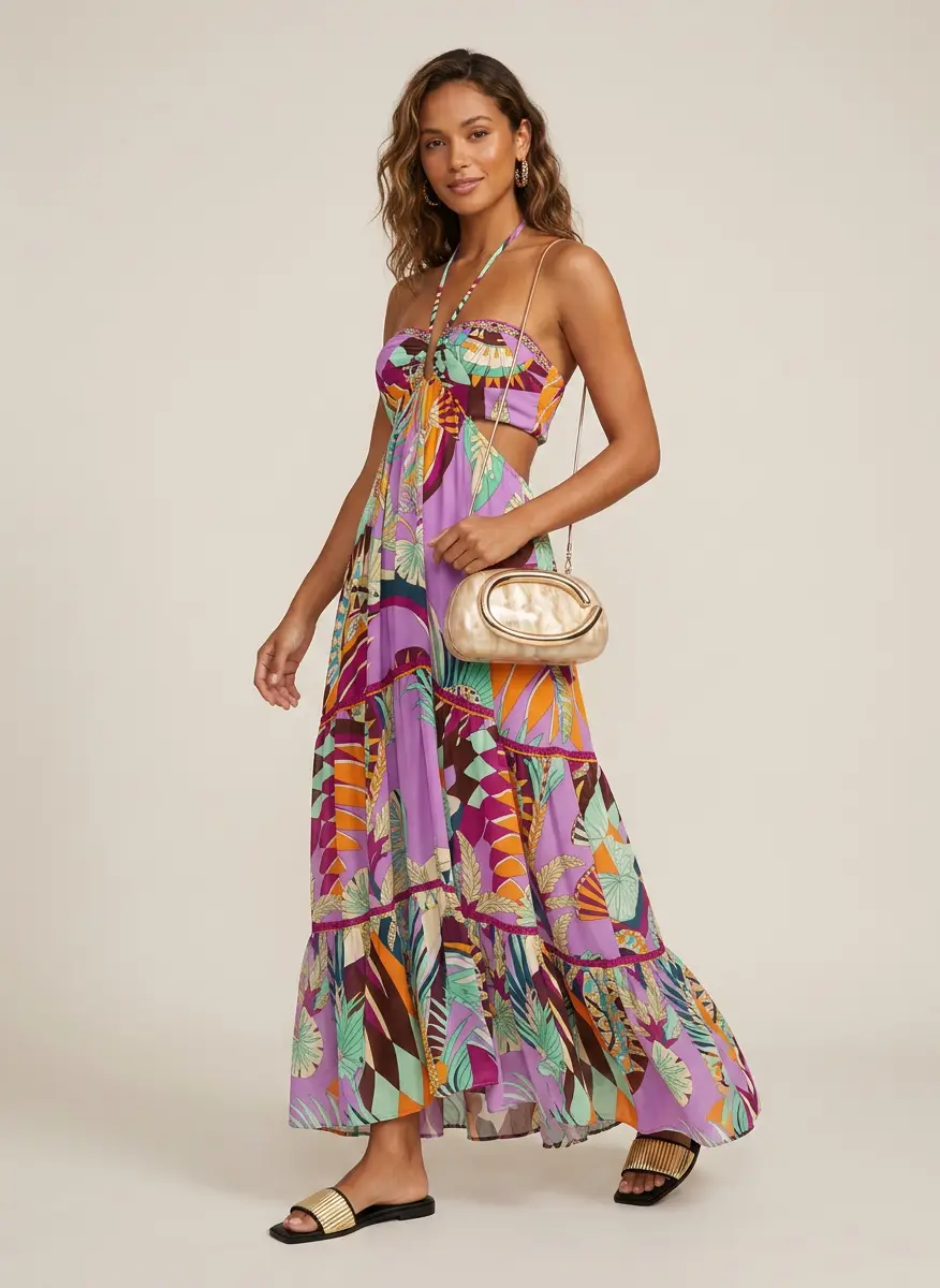 Camilla Gathered printed silk cutout maxi dress 7