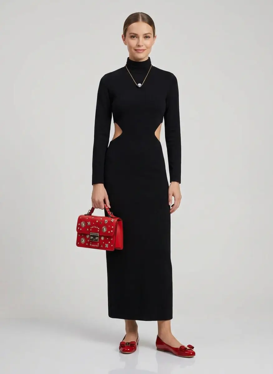 SOLACE LONDON Solace London - Elegant Black Dress with Side Openings 2