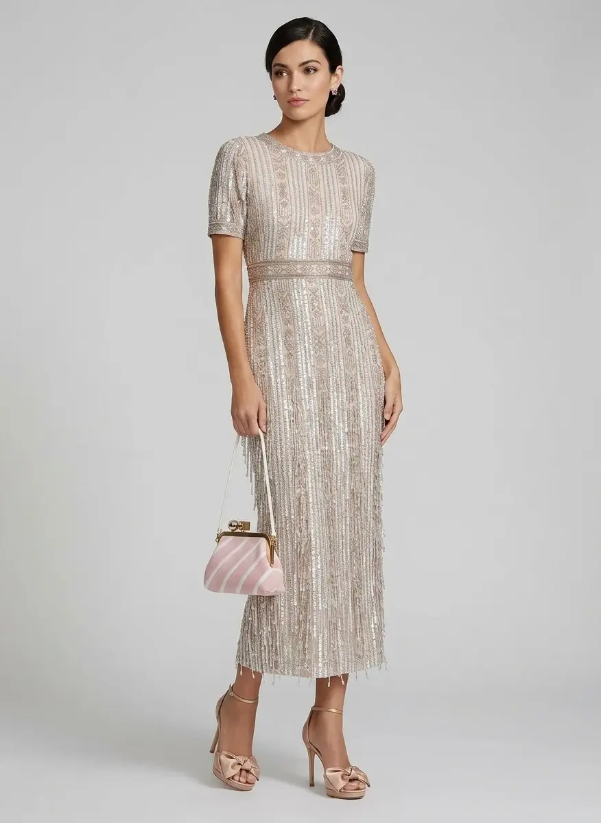 Mac Duggal Cocktail Geometric Beaded Midi-Dress 7