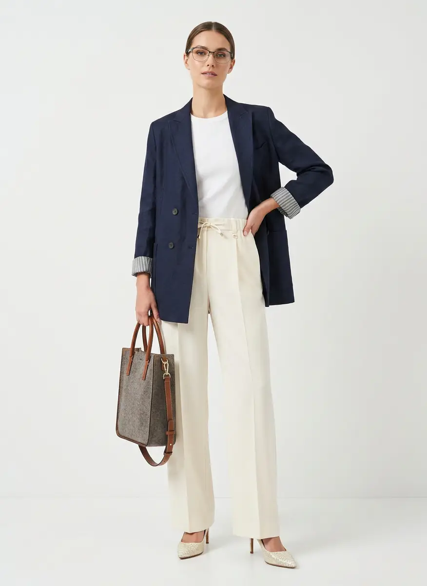 Moncler Off-White Gabardine Tailored Trousers 6