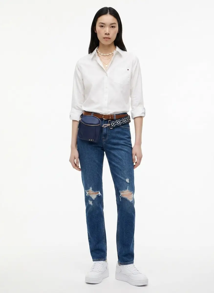 Tommy Hilfiger Women's Classic Poplin Roll-Tab Long-Sleeve Shirt 6