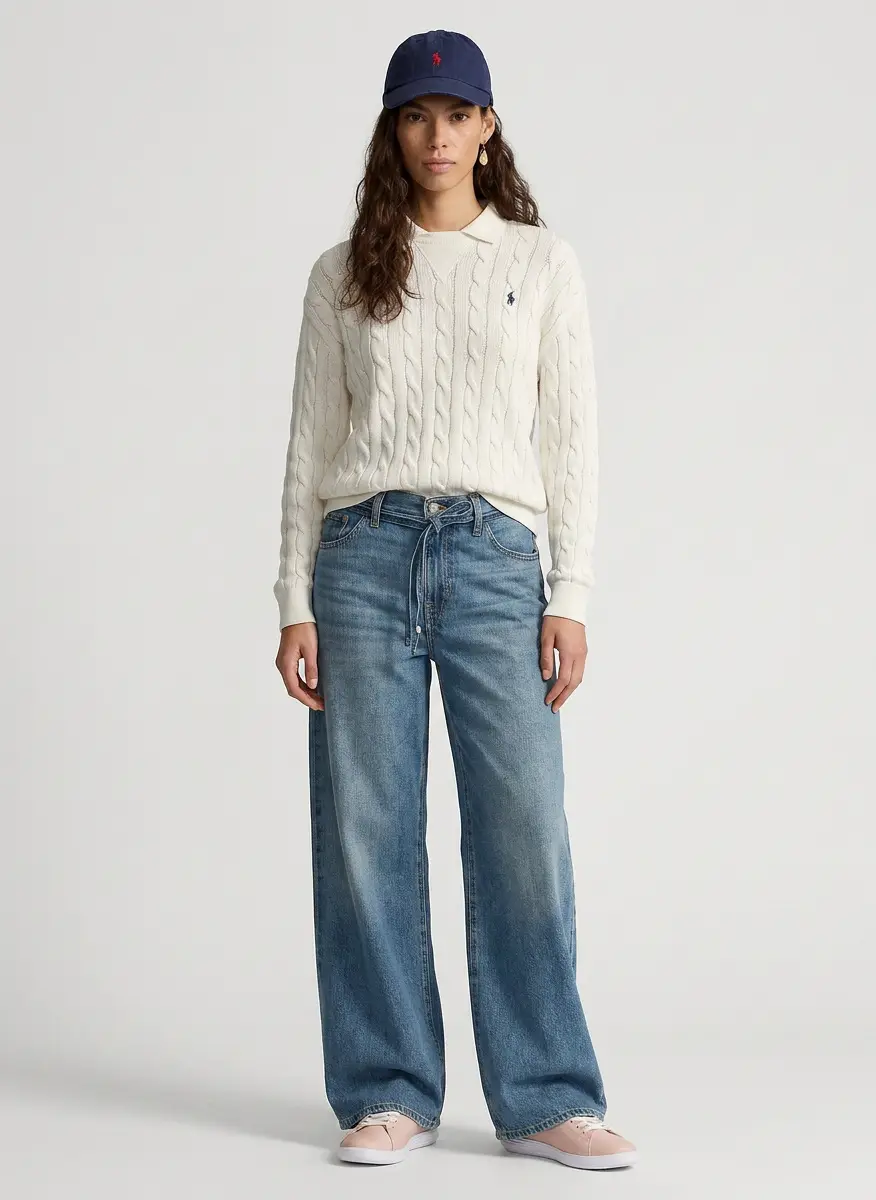 Ralph Lauren Cable Knit Cotton Polo Collar Sweater 7