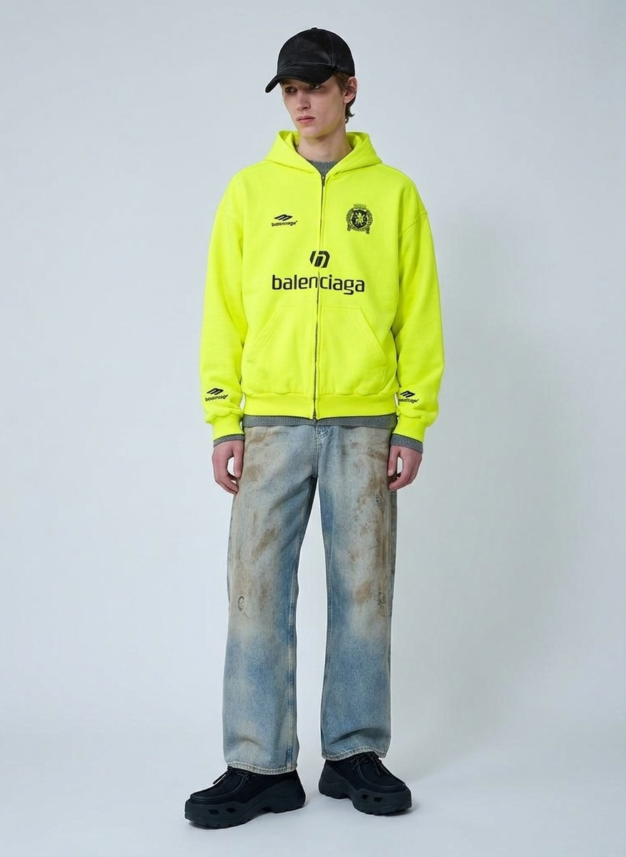Balenciaga Paris Soccer Medium Fit Zip-Up Hoodie - Free Shipping