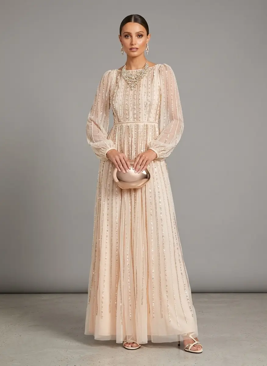 Mac Duggal Women's Embellished Long Sleeve A-Line Evening Gown 5