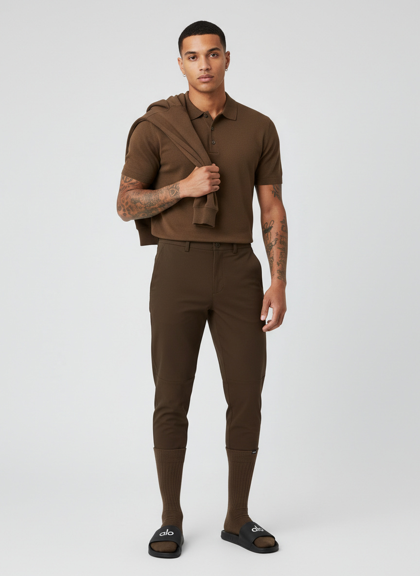Alo Double Take Short Sleeve Polo - Espresso - Polo Shirts - Free